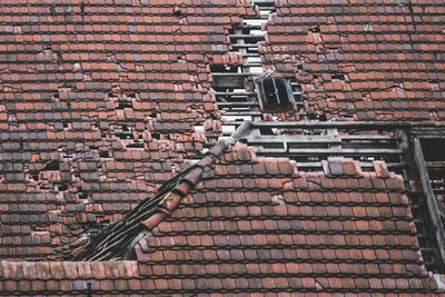 High angle view of brick wall of building