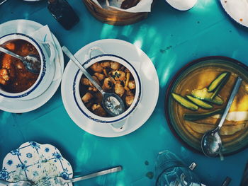 High angle view of meal on table