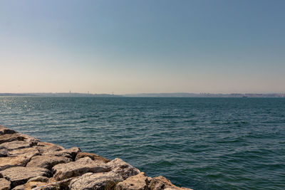 Scenic view of sea against clear sky