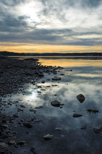 Scenic view of sea against dramatic sky