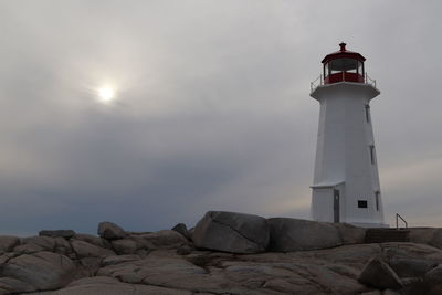 Low angle view of lighthouse against sky