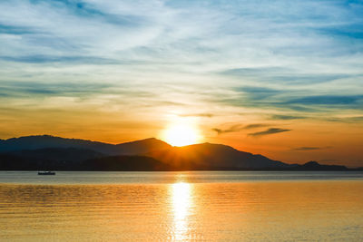 Scenic view of lake against sky during sunset