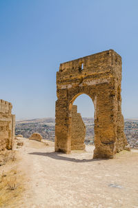 Famous ruins of marinid tombs overlooking historic city of fez, morocco, north africa