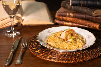 Close-up of food in plate on table