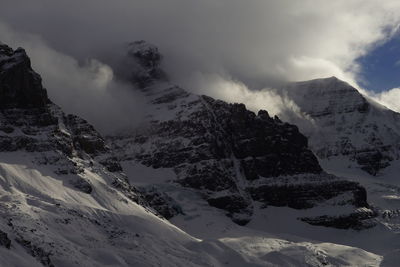 Scenic view of snow covered mountains against sky