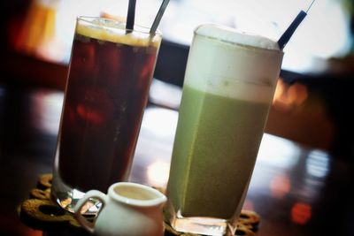 Close-up of coffee served on table