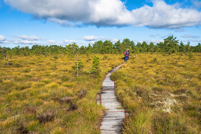 People on a path at a raised bog