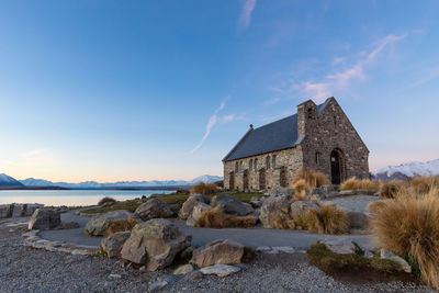 Church of the good shepherd at sunset, lake tekapo, south island, new zealand