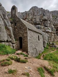 Low angle view of rock formations