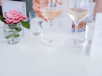 Wine glasses on table