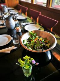 High angle view of vegetables in bowl on table