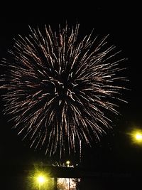 Low angle view of firework display at night