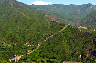 High angle view of landscape and mountains