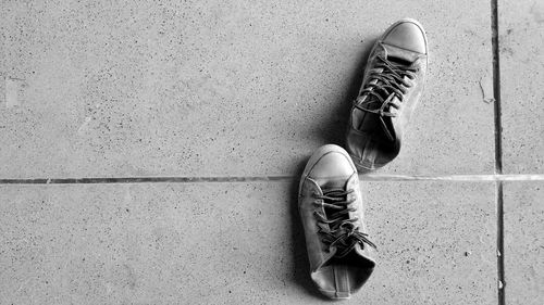 High angle view of shoes on floor