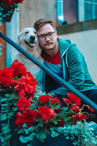 Portrait of woman with dog