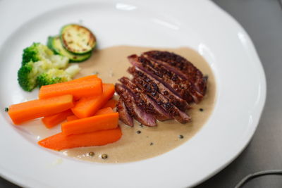 High angle view of food served in plate