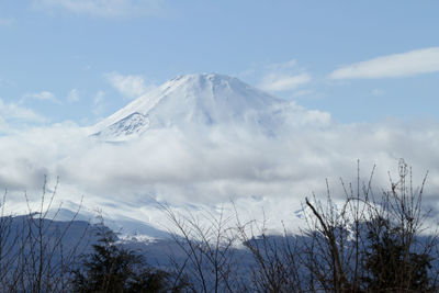 Scenic view of snowcapped mt fuji against sky