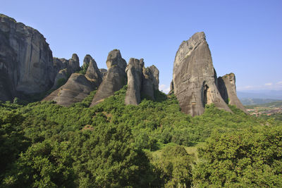 View of rocky landscape against clear blue sky