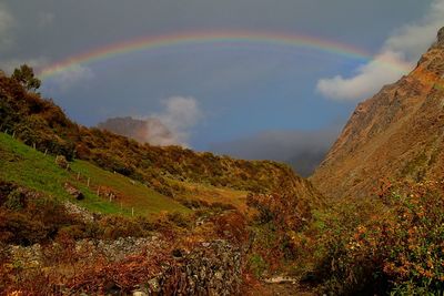 Scenic view of rainbow against sky