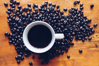 High angle view of black coffee on table