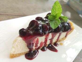 Close-up of cake served on plate