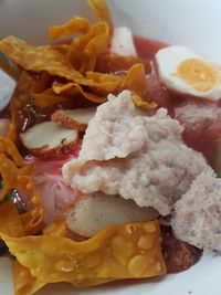 High angle view of breakfast served in plate