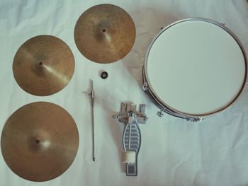 Directly above shot of musical instruments on table