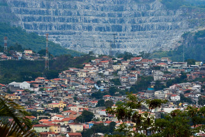 High angle view of buildings in city