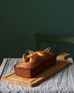 Close-up of chocolate cake on table