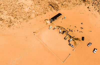 Aerial view of the lawrence spring in the jordanian desert near wadi rum