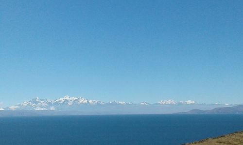 Scenic view of sea against clear blue sky