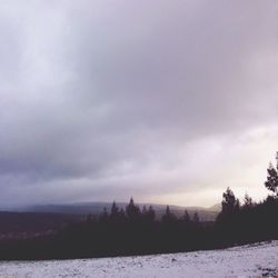 Scenic view of field against cloudy sky