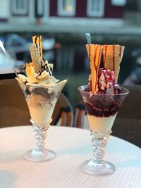 Close-up of ice cream on table