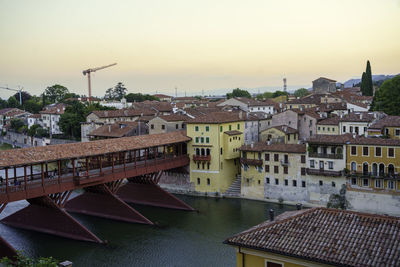 High angle view of buildings in city