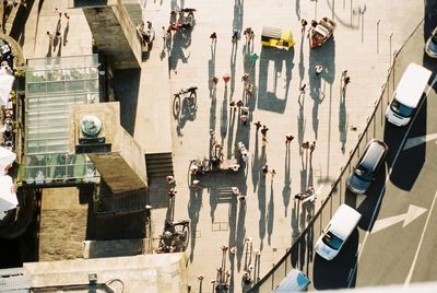 High angle view of buildings in city during sunny day