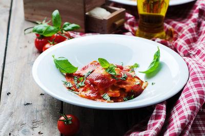 Close-up of salad in plate on table