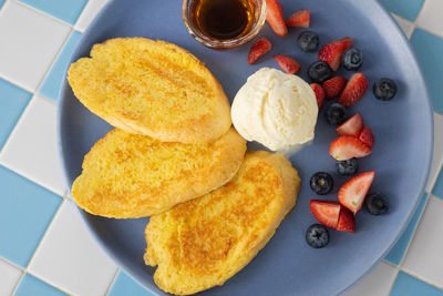 High angle view of breakfast on table