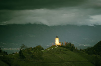 Autumn landscape with church, slovenia