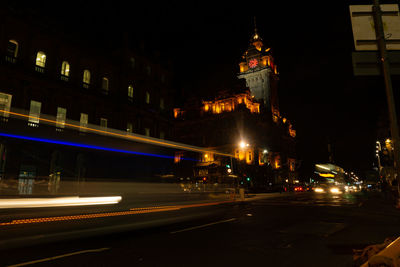 Light trails on city street at night