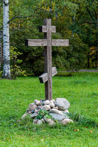 Stone cross in cemetery