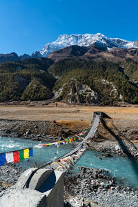 Scenic view of landscape against clear blue sky