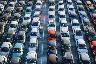 High angle view of traffic on street in city