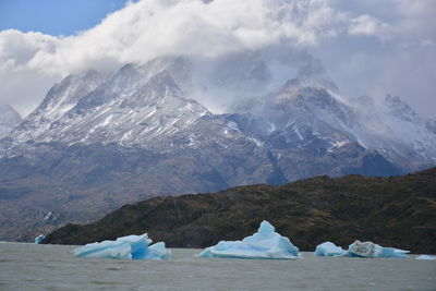 Scenic view of majestic mountains against sky