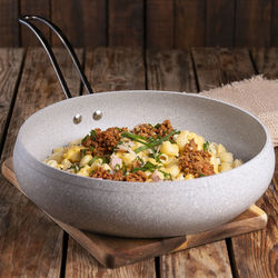 High angle view of food in plate on table
