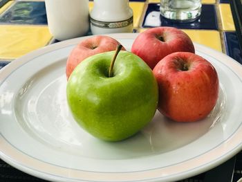 High angle view of apples in plate