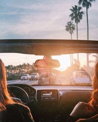 Women traveling in car
