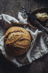 High angle view of bread on table