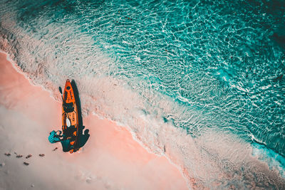 High angle view of people in sea