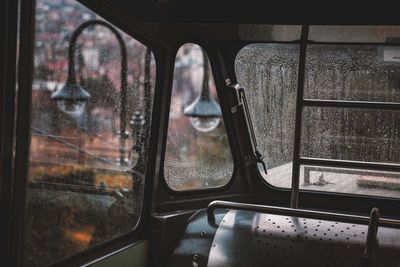 Interior of car with wet windows