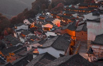 High angle view of buildings in city